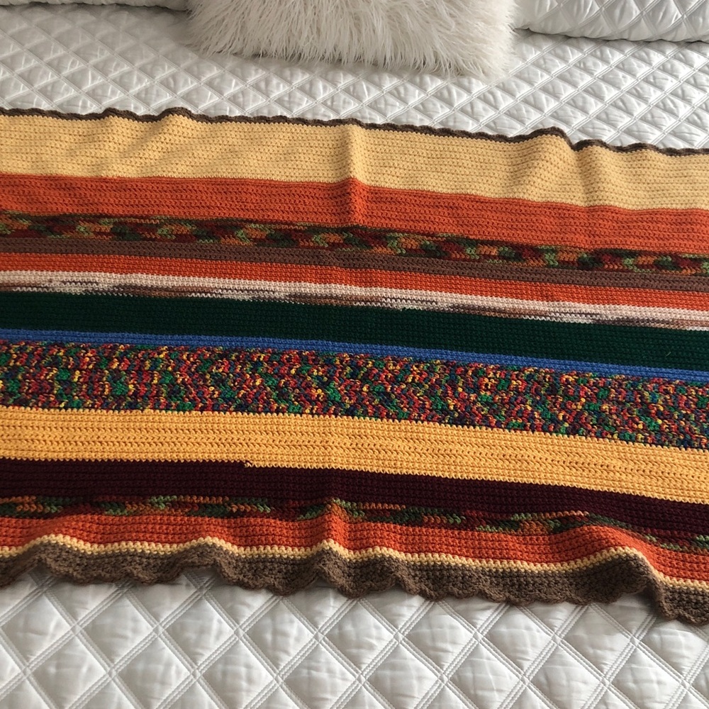 Vintage Handmade Afghan‎ Throw Blanket Knit Crochet Multi-Color Bright 40” x 60”